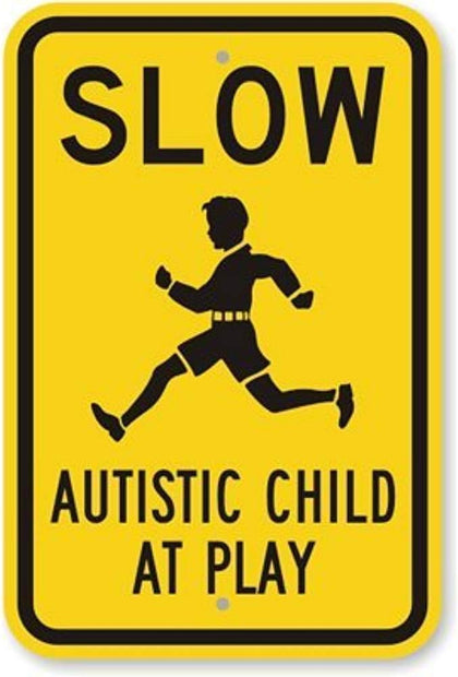 CCPARTON slow autistic child play sign front view, durable 8x12 aluminum outdoor signage.