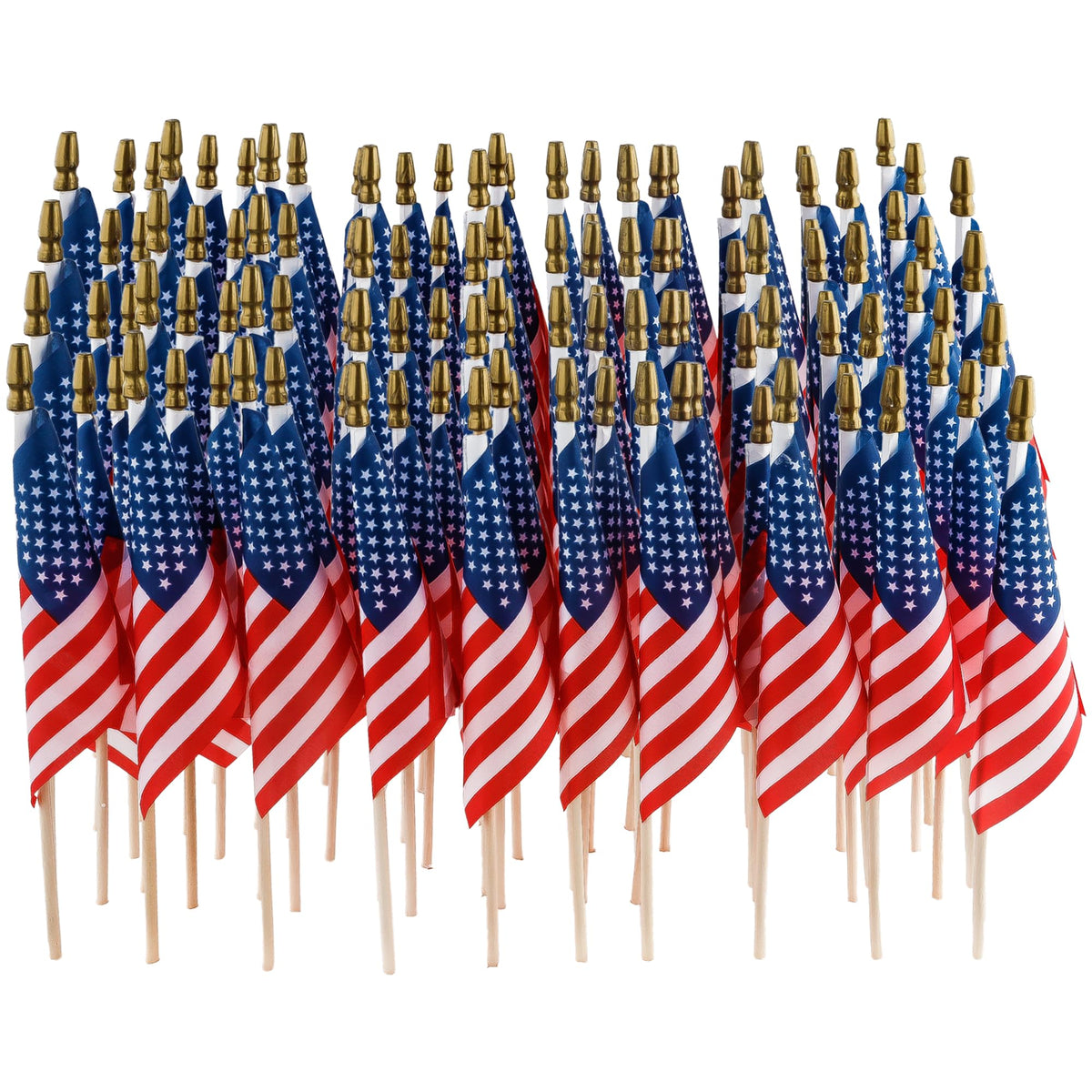 C CRYSTAL LEMON 50-pack American flags on stick, 4x6, ideal for events and classrooms.