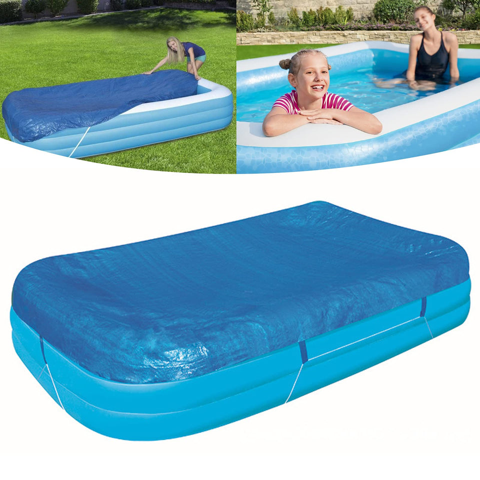 CDBZ rectangular pool cover protecting a 120x72 in pool from leaves and rain.