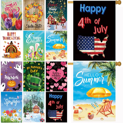 CDLong 12-piece seasonal flag set for year-round yard display.