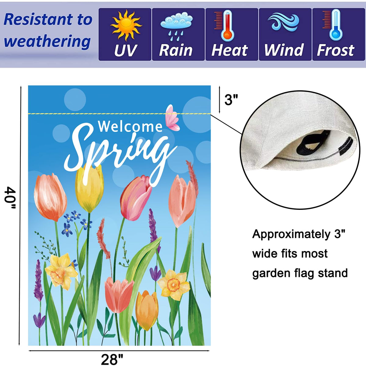 CDLong welcome seasonal flag 28x40 displayed on porch for a warm greeting.