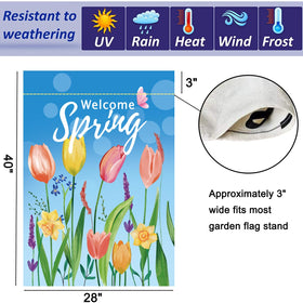 CDLong welcome seasonal flag 28x40 displayed on porch for a warm greeting.
