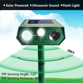 CDREPELUU solar animal repeller back view with motion sensor light
