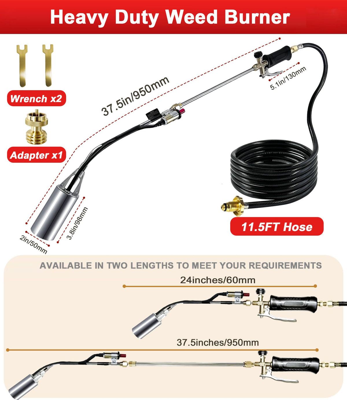 CeaGoal weed burner with 11.5 ft hose for extended reach and comfort