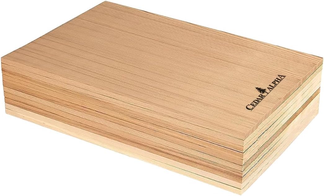 CEDAR ALPHA plank with salmon on grill delivers even heat and flavor.