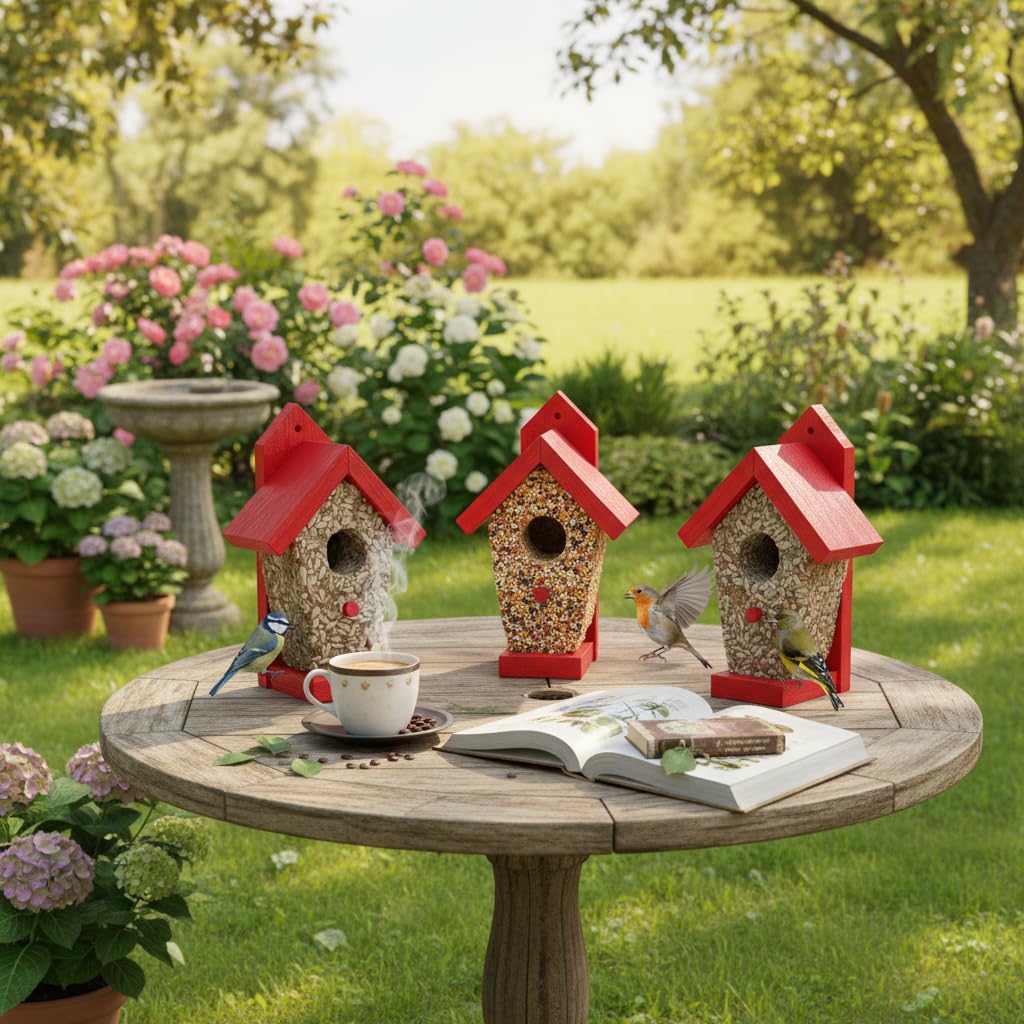 Cedar Alpha backyard bird-watching setup attracts diverse wild birds.