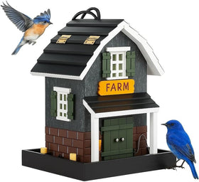 CEDAR ALPHA birdfeeder hanging outdoors attracts colorful songbirds.