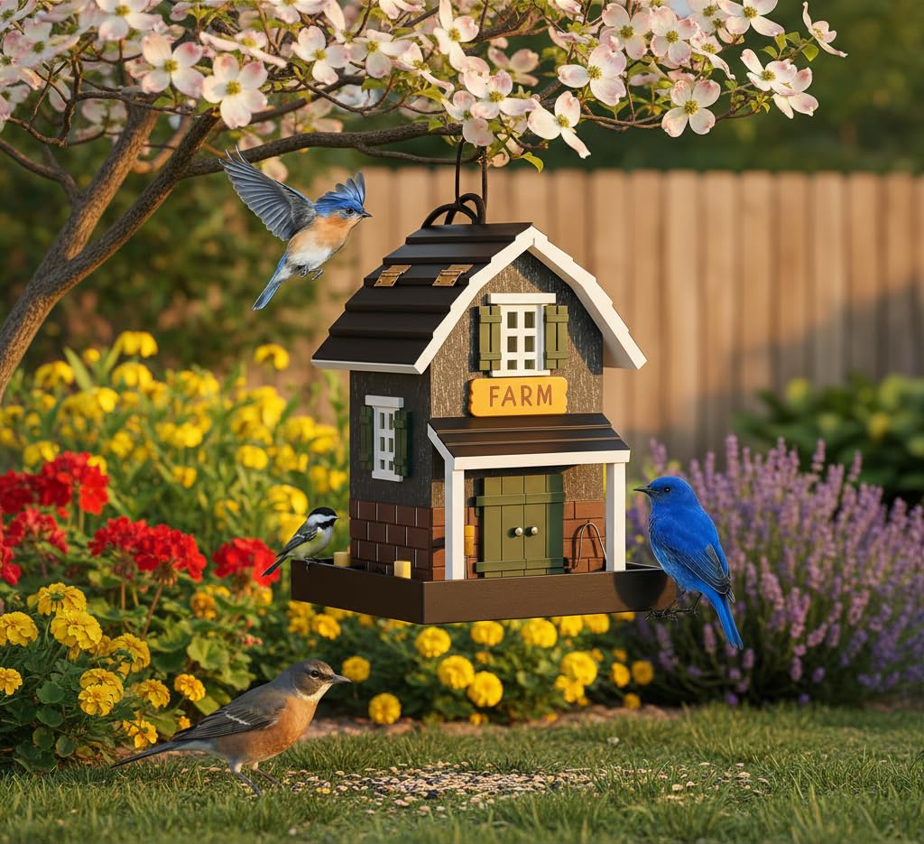 CEDAR ALPHA birdfeeder brightens yard or garden display for wildlife watching.