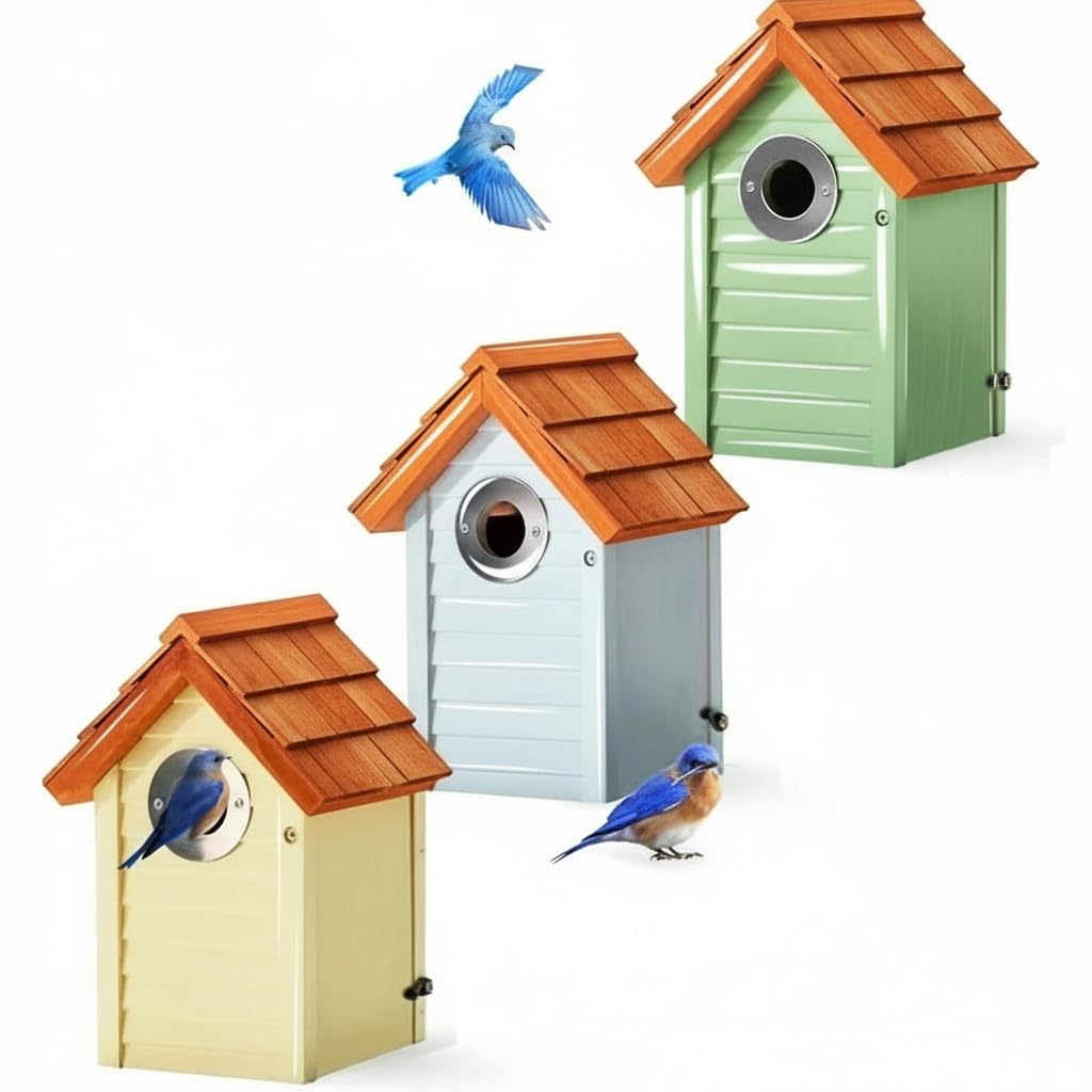 Cedar Alpha bluebird house 3-pack in outdoor garden with durable cedar finish