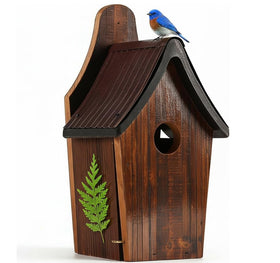 CEDAR ALPHA bluebird house front view highlighting durable cedar and rustic finish.