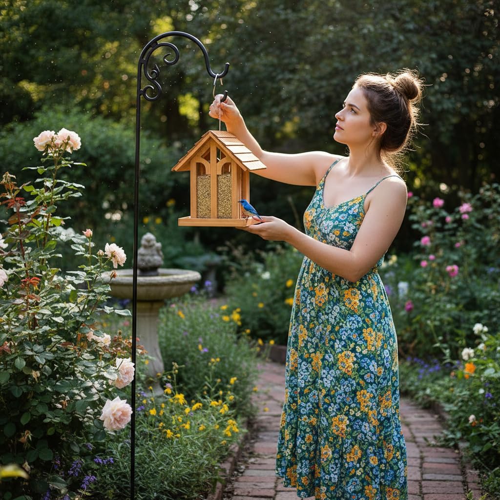 CEDAR ALPHA hanging birdfeeder with wooden roof for durable outdoor use