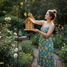 CEDAR ALPHA hanging birdfeeder with wooden roof for durable outdoor use