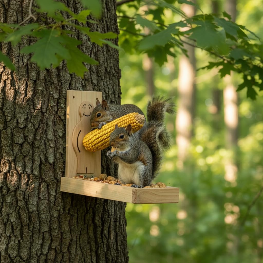 CEDAR ALPHA Wooden outdoor squirrel feeder corn cob holder for sturdy backyard feeding