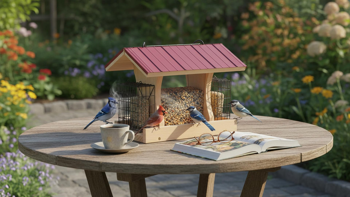 CEDAR ALPHA XL hopper feeder measures 13 inch for ample feeding space.