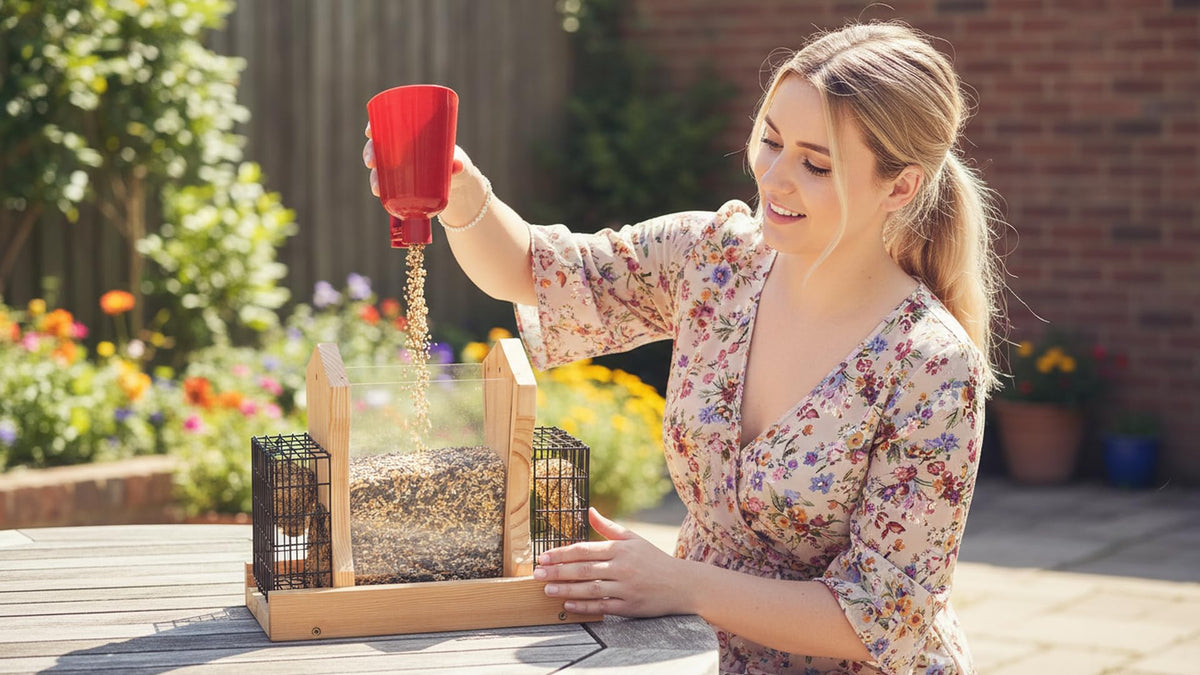 CEDAR ALPHA XL hopper feeder includes assembly parts and pre-drilled holes.