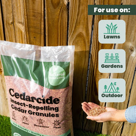 Cedarcide application on lawn demonstrates easy spread process