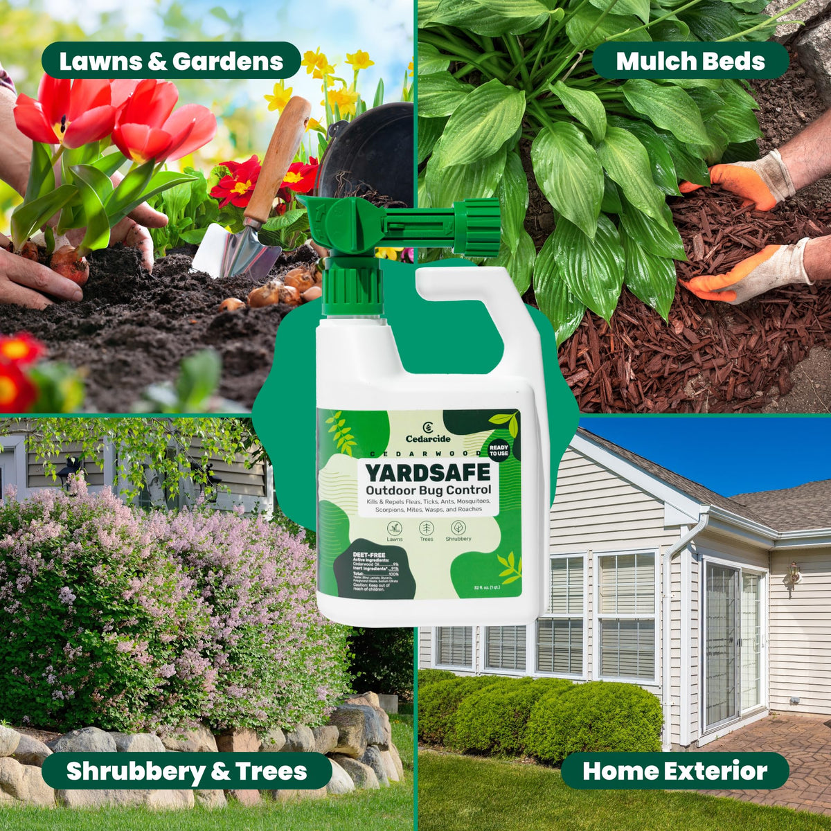 Cedarcide YardSafe used by a family with pets on a safe lawn.