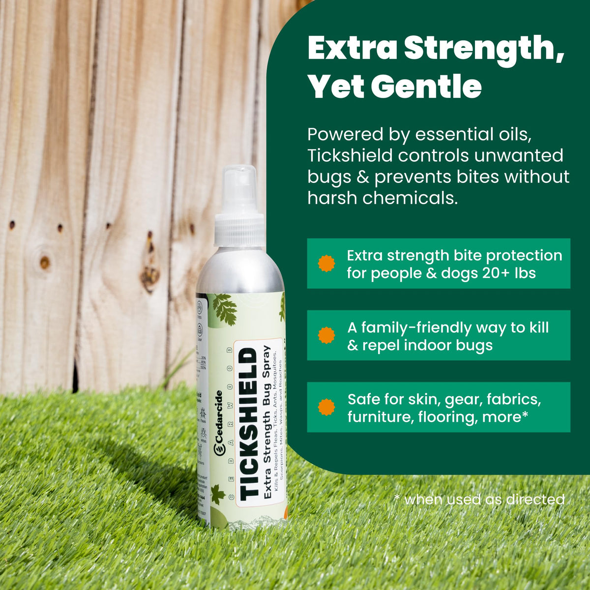 Cedarcide Tickshield lemongrass bottle label showing active formula for pest control.