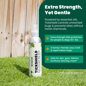 Cedarcide Tickshield lemongrass bottle label showing active formula for pest control.