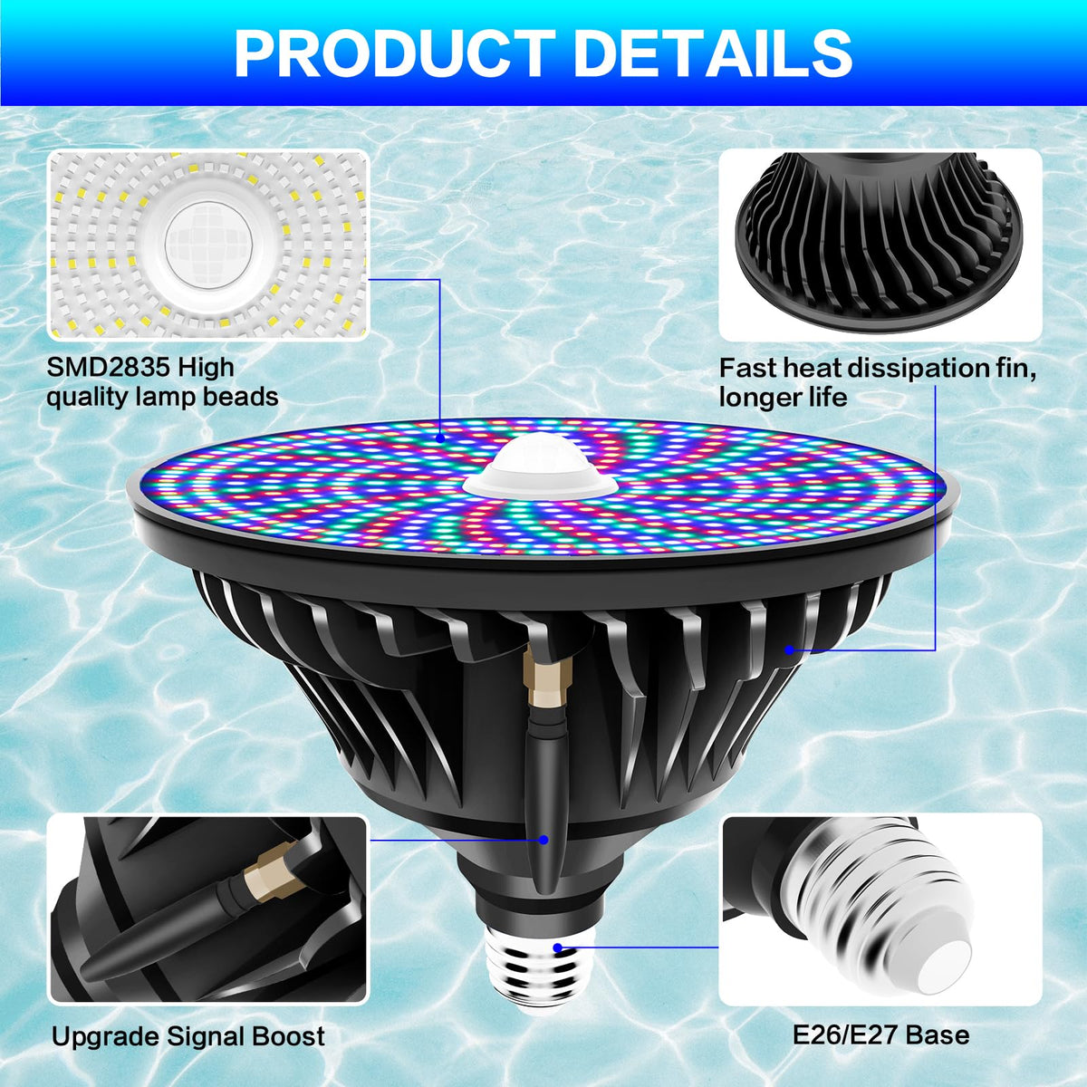 CEDIO E26/E27 base pool light ready for easy retrofit.