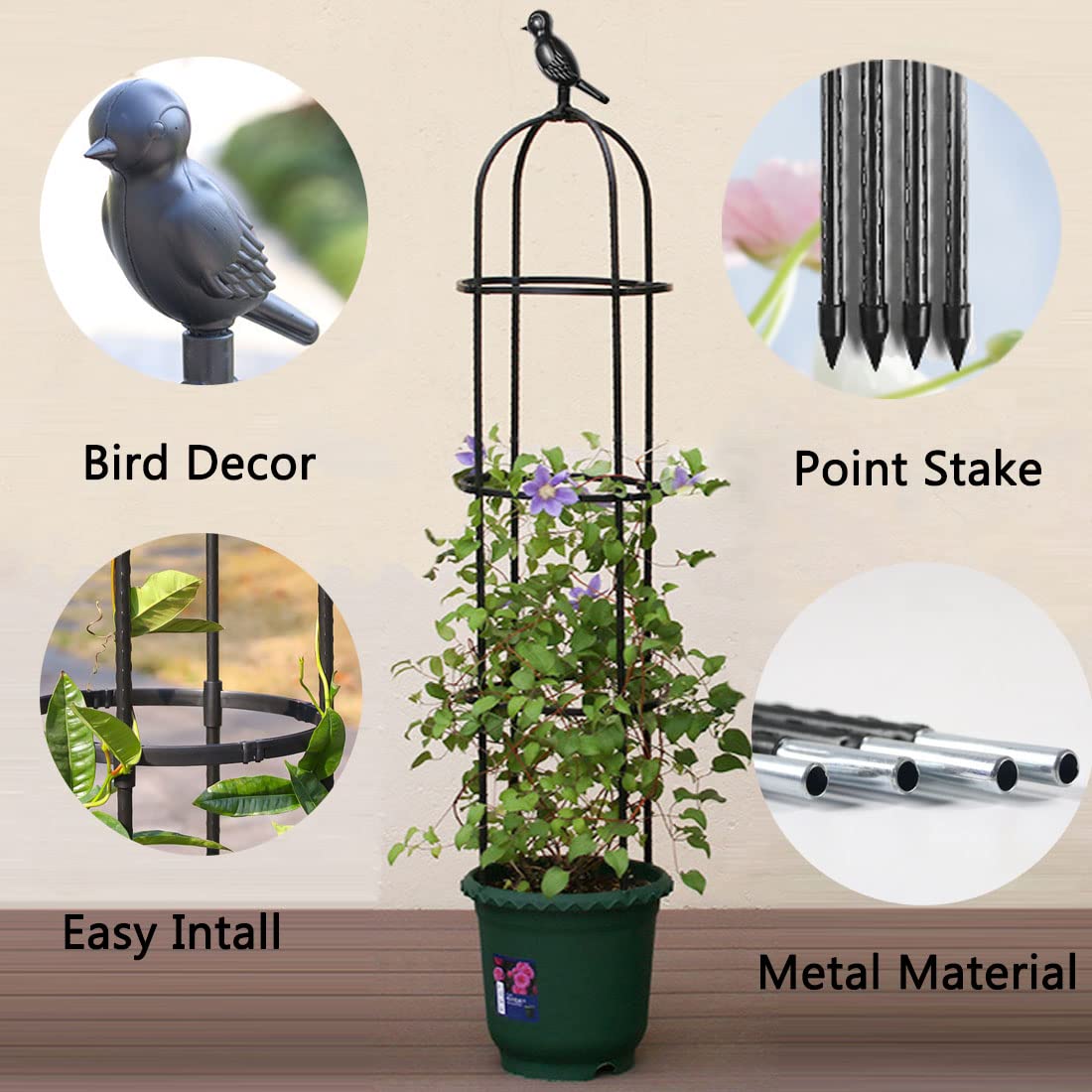 CEDOCSH garden trellis ground stakes provide stable support for vines and vegetables.