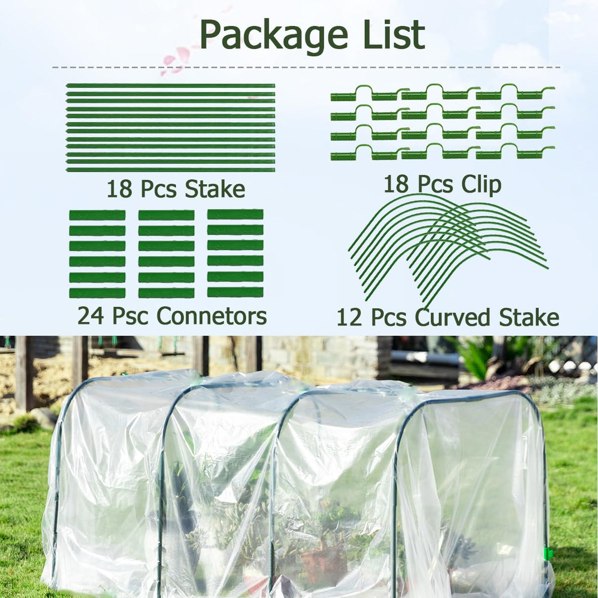 CEDOCSH Greenhouse Hoops curved tubes support varied bed designs.