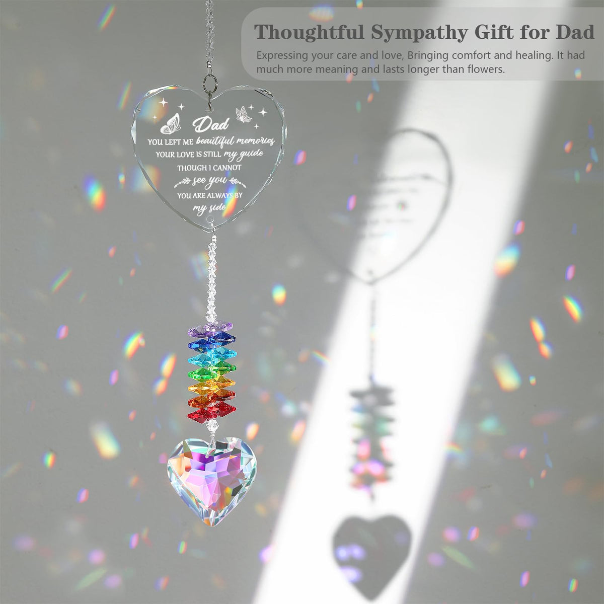Ceegook dad memory crystal suncatcher with prismatic reflections enhancing remembrance.