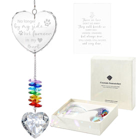 Ceegook dog memorial suncatcher heart crystal reflecting sunlight to honor a beloved pet.