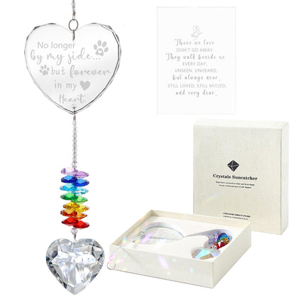 Ceegook dog memorial suncatcher heart crystal reflecting sunlight to honor a beloved pet.