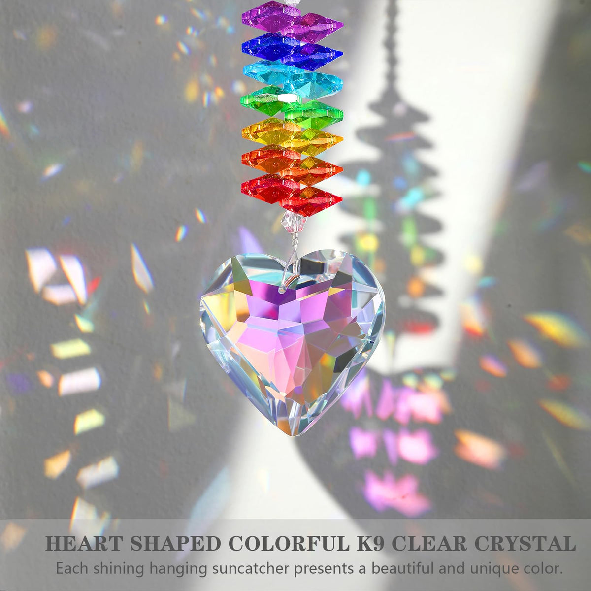 Ceegook heart crystal prism shows vibrant colors for remembrance in any room