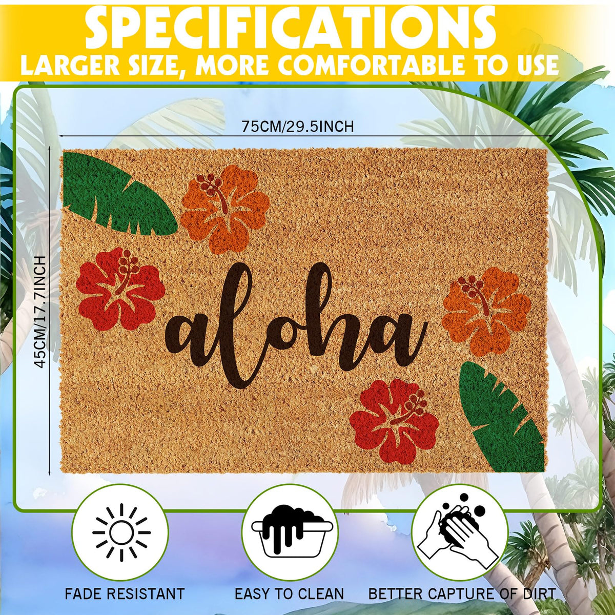 Ceenna aloha front door mat non-slip surface adds safety and style.