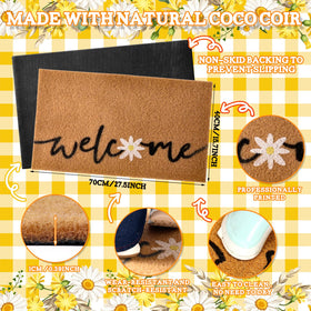 Close-up of the daisy motif showing durable, coir-like texture.