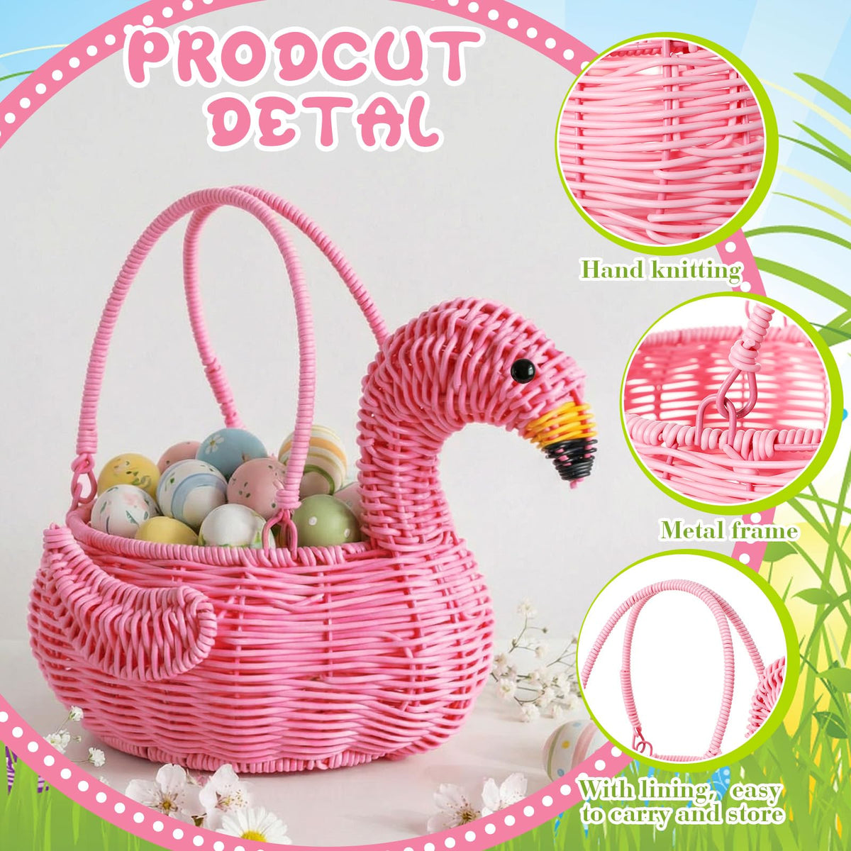 Ceenna flamingo wicker basket with gold headband, whimsical accent