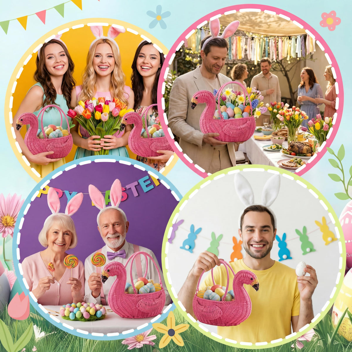 Ceenna pink flamingo basket for picnics, storage, and gifting