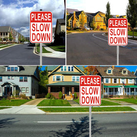 Cefrashi neighborhood safety sign helps calm traffic and protect pedestrians.