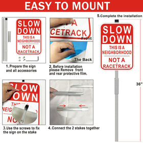 Cefrashi Slow Down sign set includes mounting screws and wrench for quick setup.