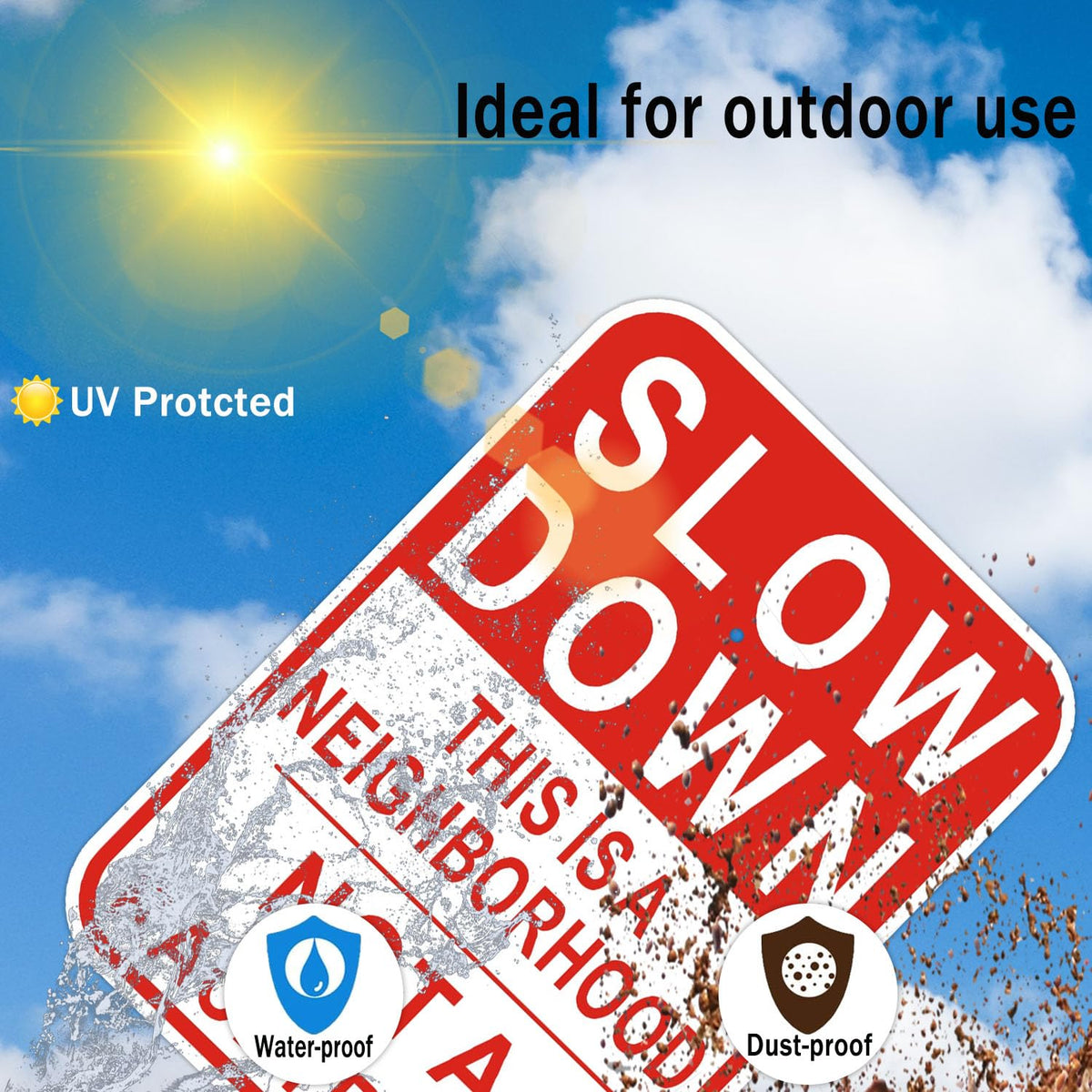 Cefrashi Slow Down sign boosts neighborhood visibility during day and night.