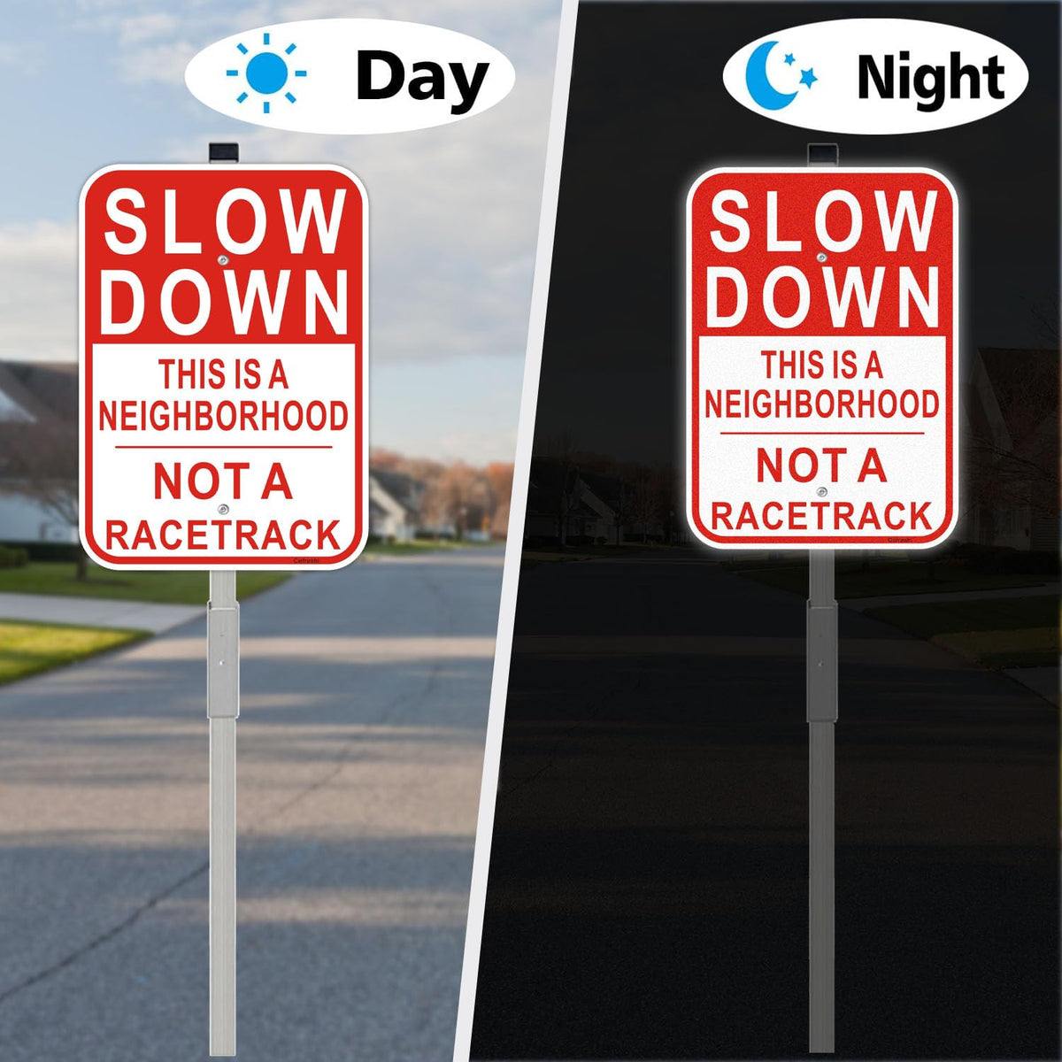 Cefrashi Slow Down sign suited for sidewalks and entrances to homes.