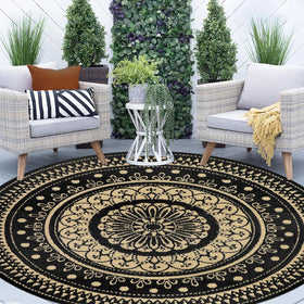 Cekene round 8ft outdoor rug; waterproof and durable for patio use