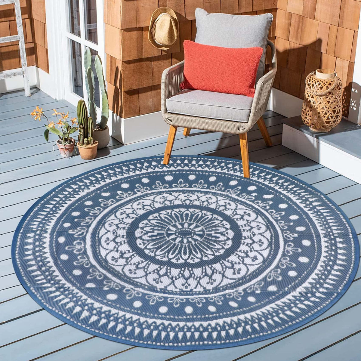 Cekene foldable outdoor rug stored compactly after use.