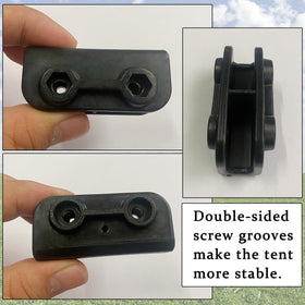 Celeyearnirs black rectangular bracket blends with tent frames.