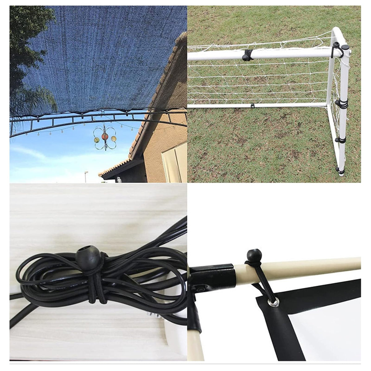 Celeyearnirs heavy-duty bungee material withstands wind and rain for secure setups