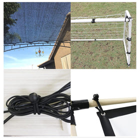 Celeyearnirs heavy-duty bungee material withstands wind and rain for secure setups