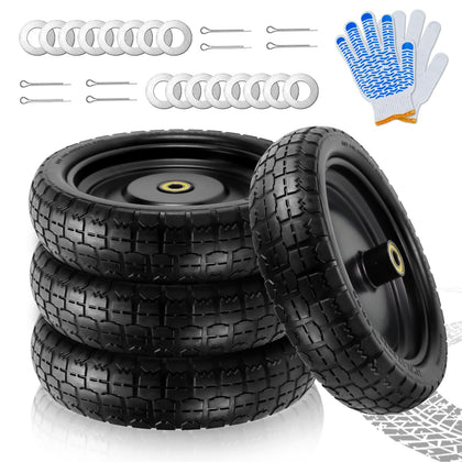 Cenipar 13 inch flat-free tire four-pack for garden carts and wheelbarrows