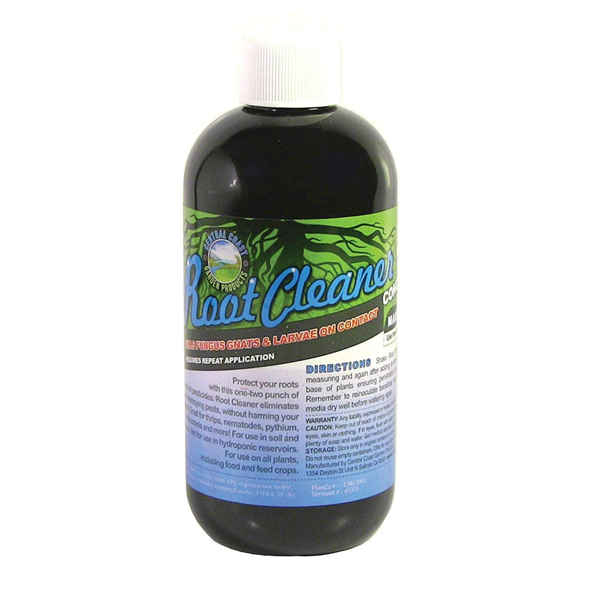 Central Coast Root Cleaner 8oz bottle pour for soil gnats and root pathogens control