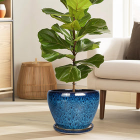 Ceramicfor 10-inch blue planter pot side view showing color and glaze.