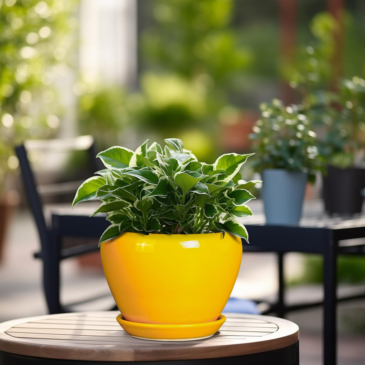 Ceramicfor yellow glaze pot with saucer prevents desk mess