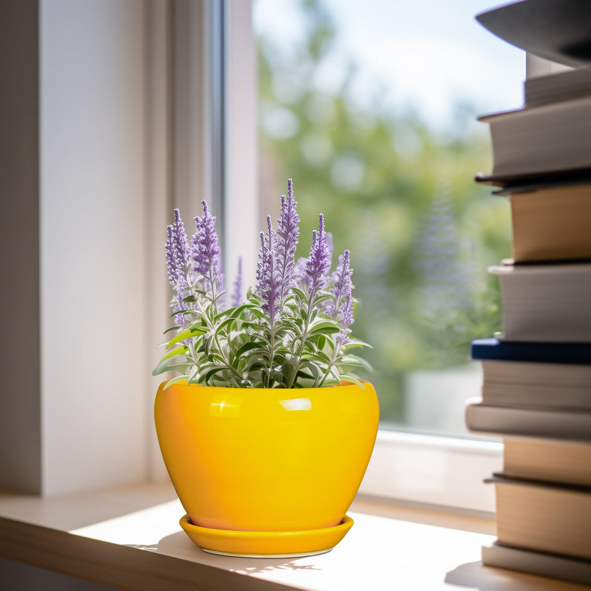 Ceramicfor 6-inch yellow glaze pot, side view suitable for shelves