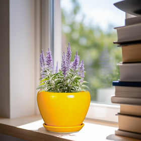 Ceramicfor 6-inch yellow glaze pot, side view suitable for shelves