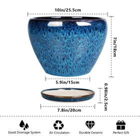 Drainage hole close-up on Ceramicfor blue planter for moisture control.